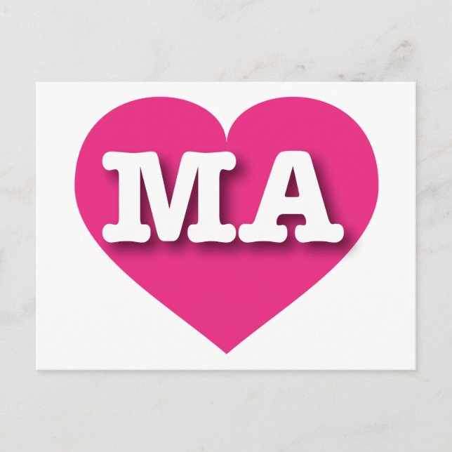 Massachusetts Hot Pink Heart - I love MA Postcard (Front)