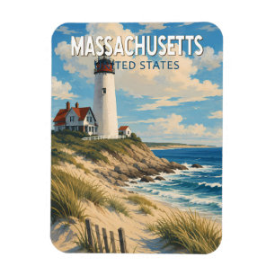 Massachusetts Illustration Travel Art Vintage Magnet
