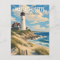 Massachusetts Illustration Travel Art Vintage