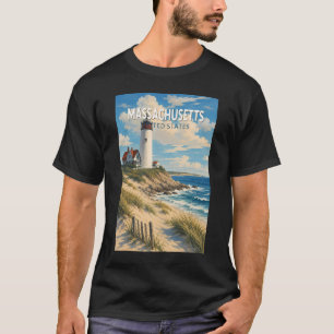 Massachusetts Illustration Travel Art Vintage T-Shirt