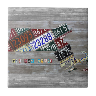 Massachusetts License Plate Map Ceramic Tile V3