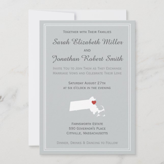 Massachusetts Love - Customisable Wedding Invite (Front)