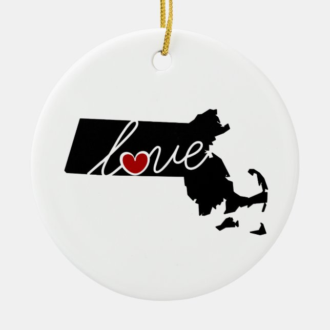 Massachusetts Love!  Gifts for MA Lovers Ceramic Tree Decoration (Front)