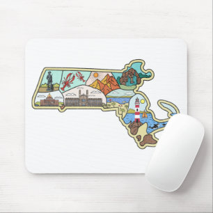 Massachusetts Map Boston Cape Cod Salem Souvenir Mouse Mat