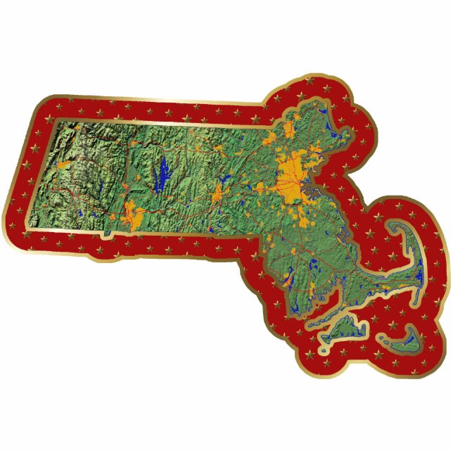 Massachusetts Map Christmas Ornament Cut Out (Front)