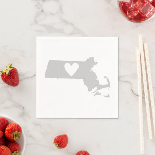 Massachusetts Map Shape Heart Cutout Paper Party Napkin