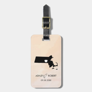 Massachusetts Map Wedding Luggage Tag, Personalise Tag