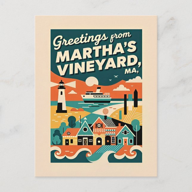 Massachusetts Martha’s Vineyard 1950s Retro Postcard (Front)
