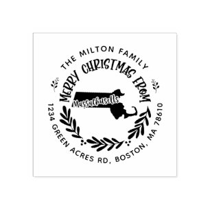 massachusetts merry christmas return address rubber stamp