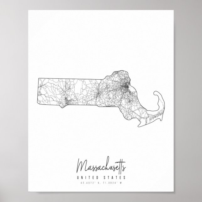 Massachusetts Minimal Street Map Poster (Front)