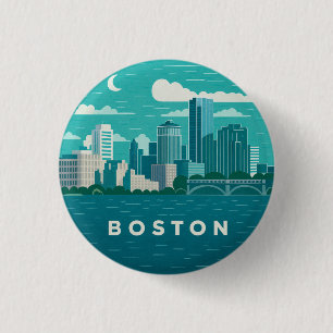 Massachusetts Night Cityscape   Boston City 3 Cm Round Badge