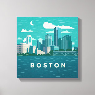 Massachusetts Night Cityscape Boston City Canvas Print