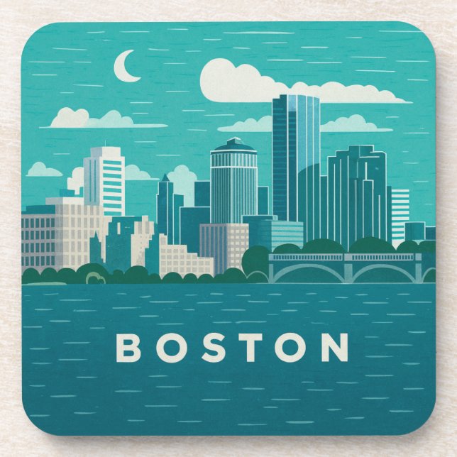 Massachusetts Night Cityscape | Boston City Coaster (Front)