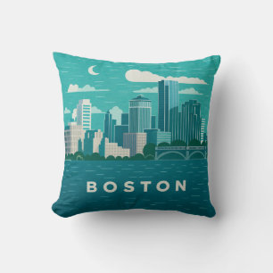 Massachusetts Night Cityscape Boston City Cushion