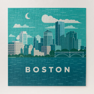 Massachusetts Night Cityscape Boston City Jigsaw Puzzle