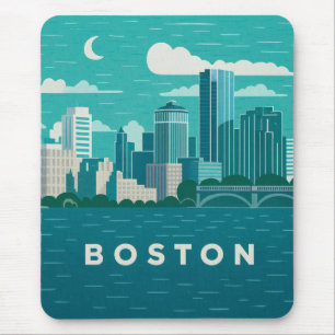 Massachusetts Night Cityscape Boston City Mouse Mat