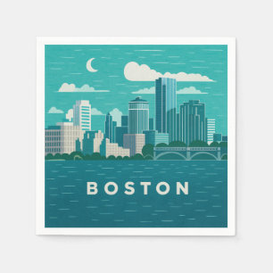 Massachusetts Night Cityscape   Boston City Napkin