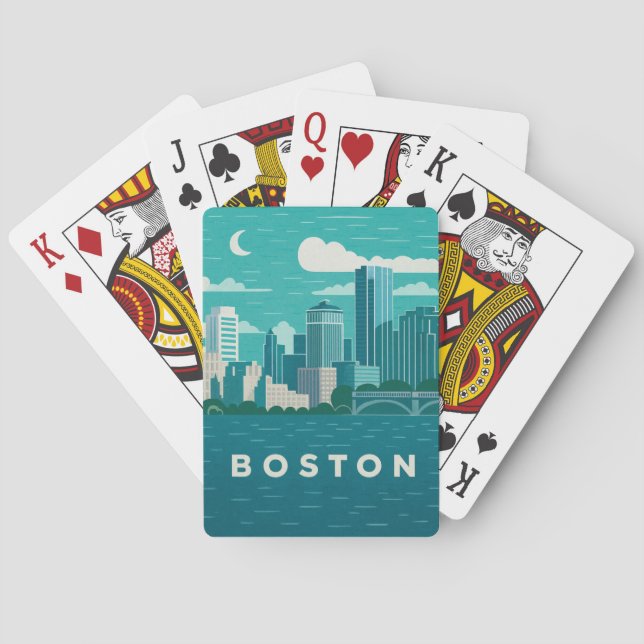 Massachusetts Night Cityscape | Boston City Playing Cards (Back)