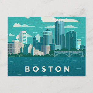 Massachusetts Night Cityscape Boston City Postcard