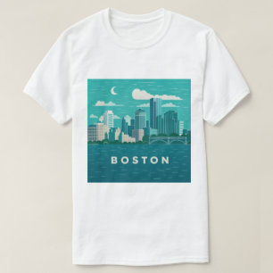 Massachusetts Night Cityscape   Boston City T-Shirt