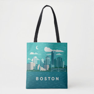 Massachusetts Night Cityscape   Boston City Tote Bag