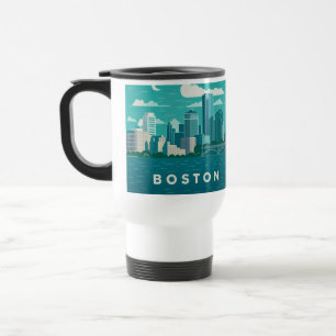 Massachusetts Night Cityscape   Boston City Travel Mug