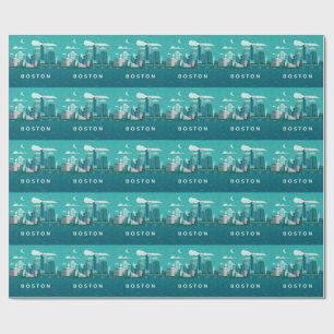Massachusetts Night Cityscape Boston City Wrapping Paper
