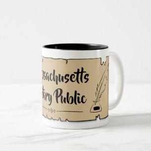 Massachusetts Notary Public Scroll Feather Quill Two-Tone Coffee Mug