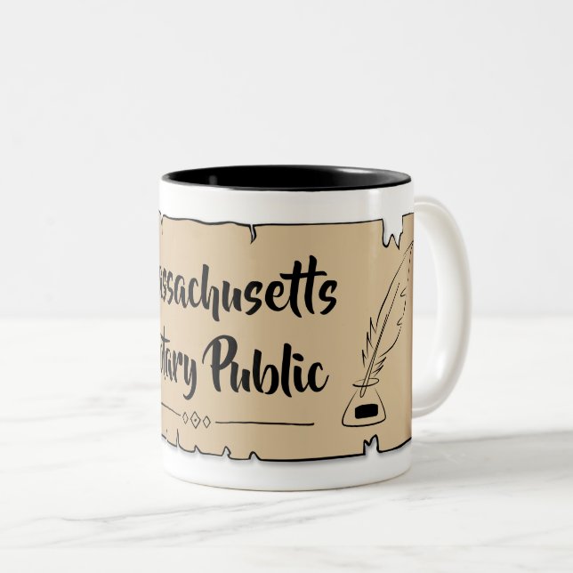 Massachusetts Notary Public Scroll Feather Quill Two-Tone Coffee Mug (Front Right)