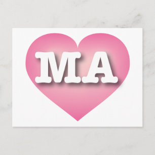 Massachusetts Pink Fade Heart - I love MA Postcard