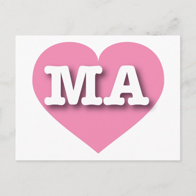 Massachusetts Pink Heart - I love MA Postcard (Front)