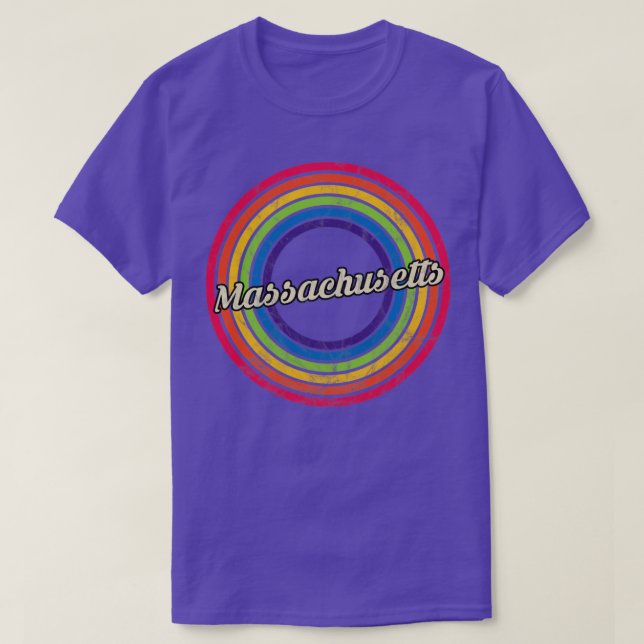 Massachusetts Retro Rainbow Faded-Style T-Shirt (Design Front)
