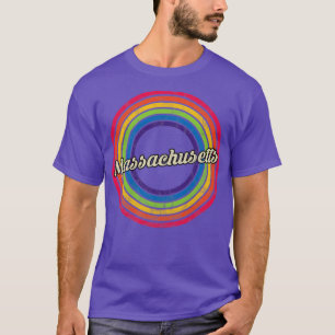 Massachusetts Retro Rainbow Faded-Style T-Shirt