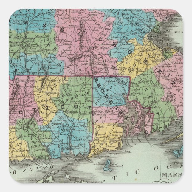 Massachusetts Rhode Island And Connecticut Square Sticker (Front)