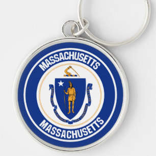 Massachusetts Round Emblem Key Ring