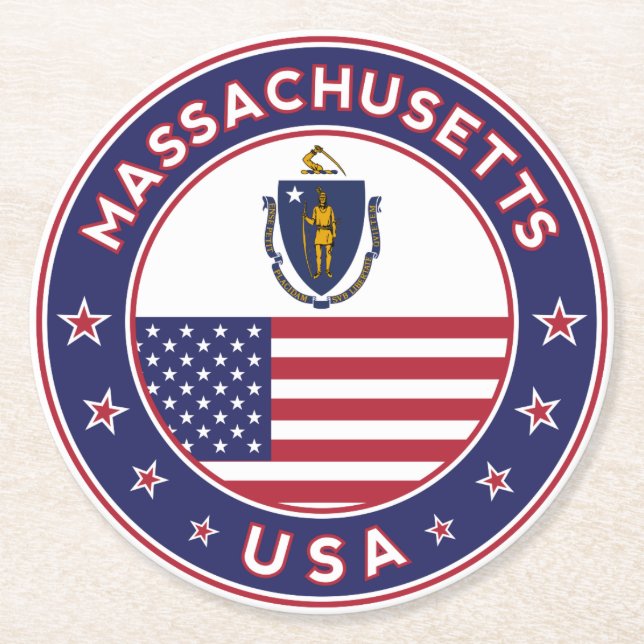 Massachusetts Round Paper Coaster (Front)