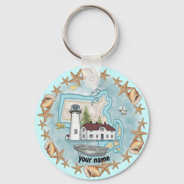 Massachusetts Shells  Lighthouse Key Ring (Front)
