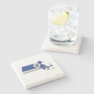 Massachusetts Silhouette Map Shaped State Flag Stone Coaster