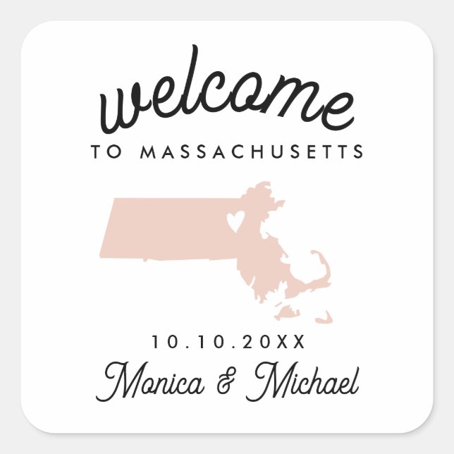 MASSACHUSETTS State Destination Wedding ANY COLOR Square Sticker (Front)