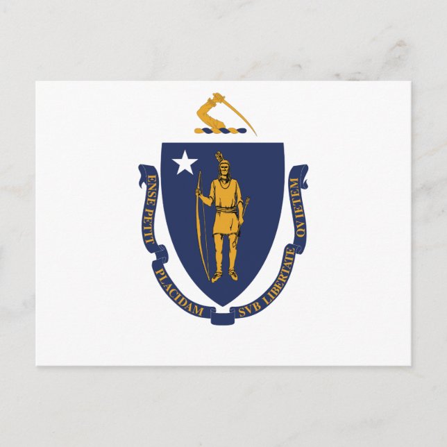 Massachusetts State Flag Bay State Indian & Motto  Postcard (Front)