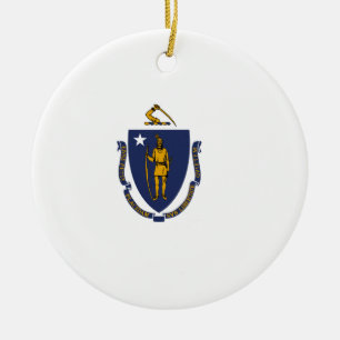 Massachusetts State Flag Ceramic Tree Decoration
