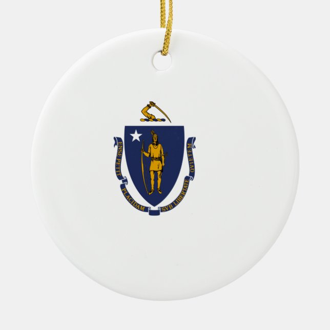 Massachusetts State Flag Ceramic Tree Decoration (Front)