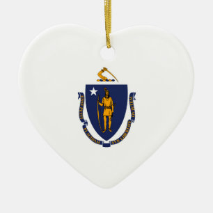 Massachusetts State Flag Design Ceramic Tree Decoration