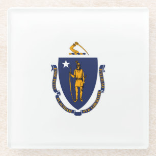 Massachusetts State Flag Design Decor Glass Coaster