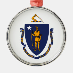 Massachusetts State Flag Design Metal Tree Decoration