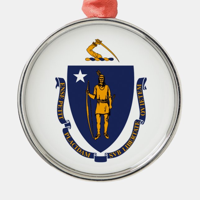 Massachusetts State Flag Design Metal Tree Decoration (Front)