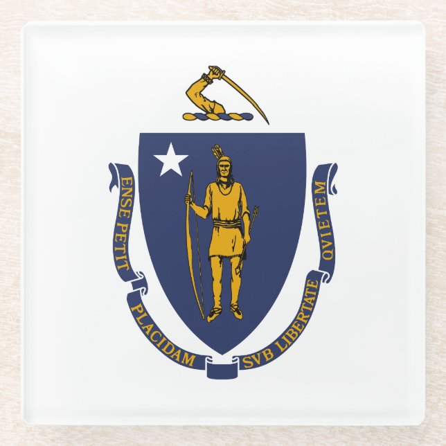 Massachusetts State Flag Glass Coaster (Front)