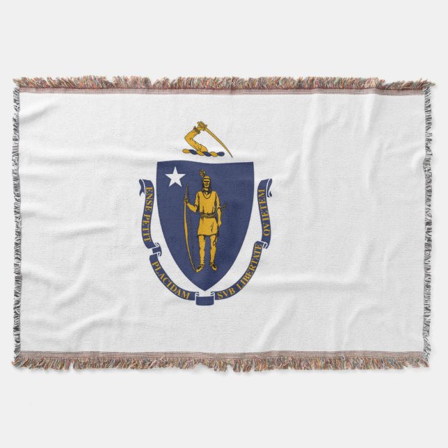 Massachusetts State Flag Print Patriotic Throw Blanket (Front)
