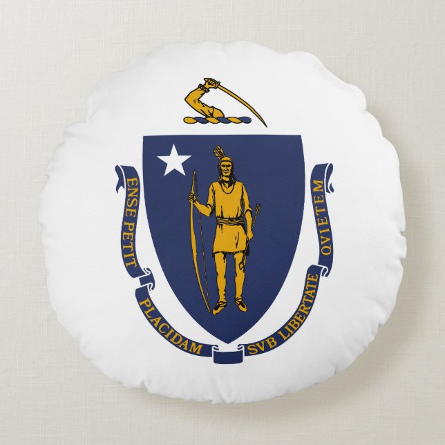 Massachusetts State Flag Round Cushion (Front)