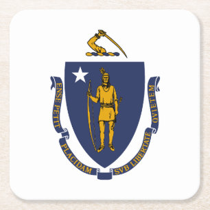Massachusetts State Flag Square Paper Coaster